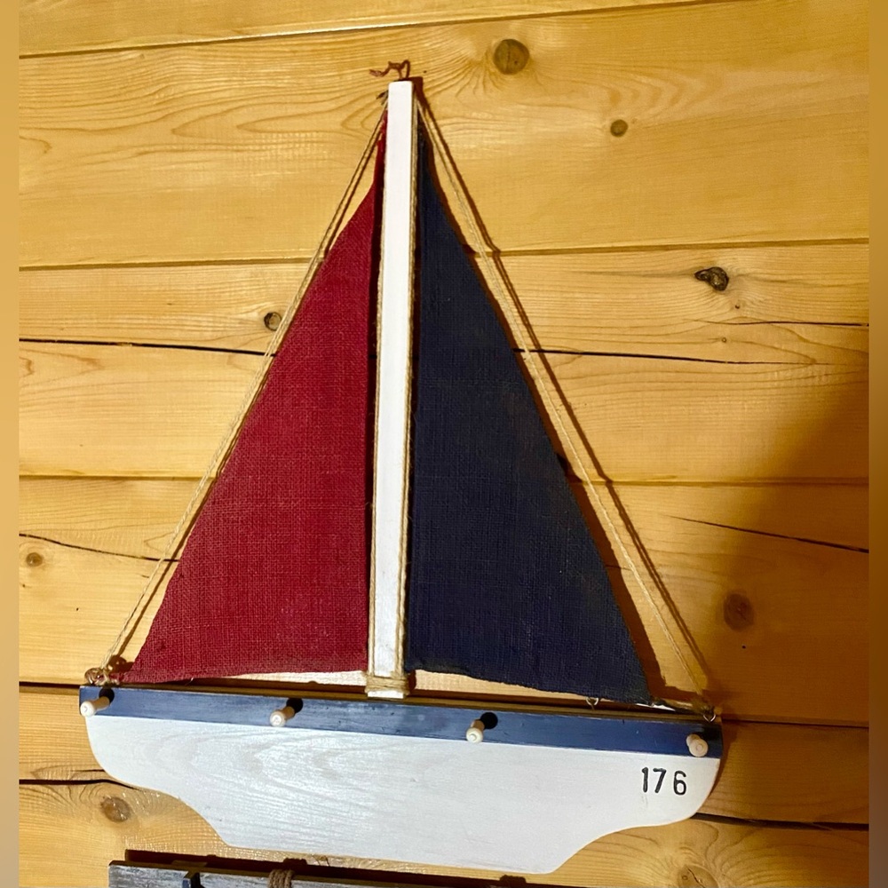 Wood & Canvas Sailboat Wall Decor with Pegs